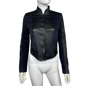 Rag & Bone Women's 0 Black Navy Lamb Leather Biker Snap Jacket EUC